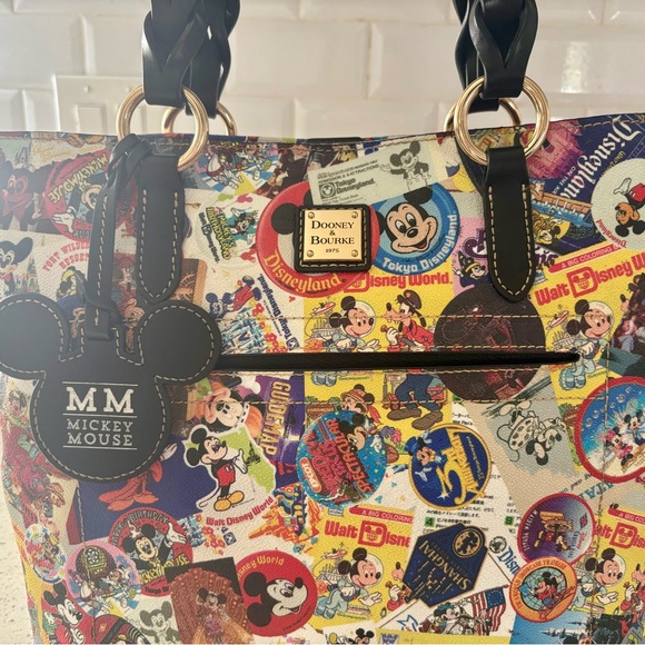 ORIGINAL Dooney & Bourke 1975 Disney Mickey Collage Leather Tote with Black Trim - Picture 2 of 5
